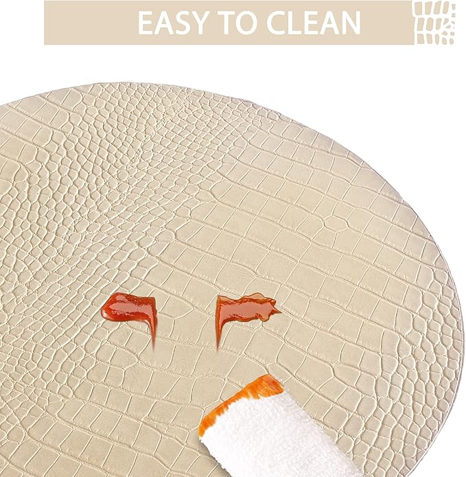 Jovono Round Leather Placemats for Round Tables Set of 6, Beige Place Mats and Coasters, Wipeable Waterproof Heat Resistant Table Mats Easy to Care for Indoor Decor 14 inch Diameter