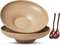 Ceramic Serving Bowls with Wooden Spoons Set of 2, Large Serving Bowl for Dinner Salad Soup Pasta Dessert Fish Fruit Chicken Bread, Oven Dishwasher Safe, 50oz Bowl for Entertaining, 9.75"