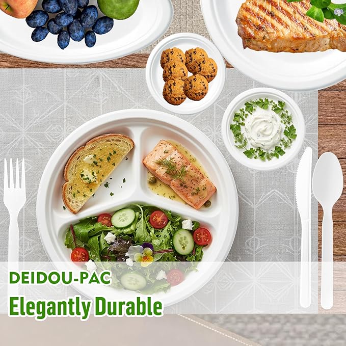 Small Compostable Heavy Duty Disposable Paper Plates, 300 Count | 6 Inch Round | Natural Bagasse, White Biodegradable Eco-Friendly Sugarcane Sandwich, Cake, Snack Dessert Tray
