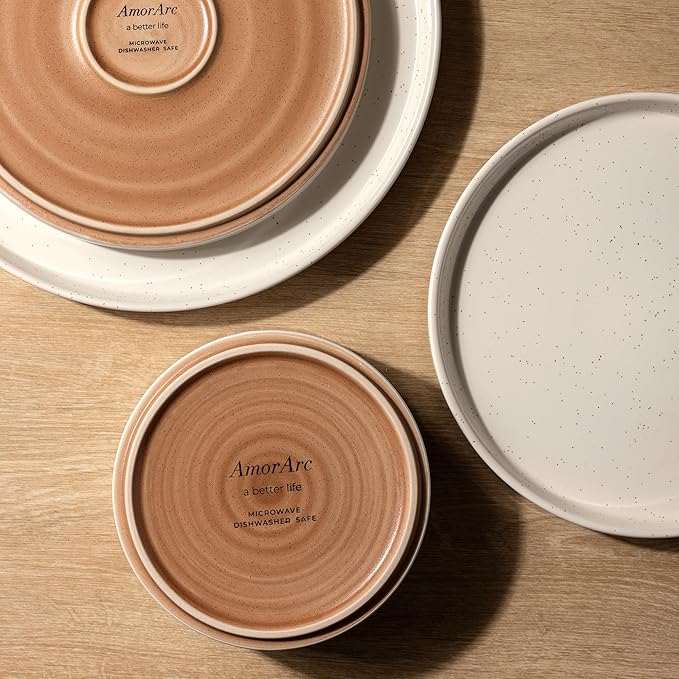 AmorArc Ceramic Dinnerware Set for 4 | Speckled Stoneware Plates and Bowls with unglazed terracotta | Scratch Resistant, Dishwasher & Microwave Safe Modern Dishes Sets- 12-Pcs
