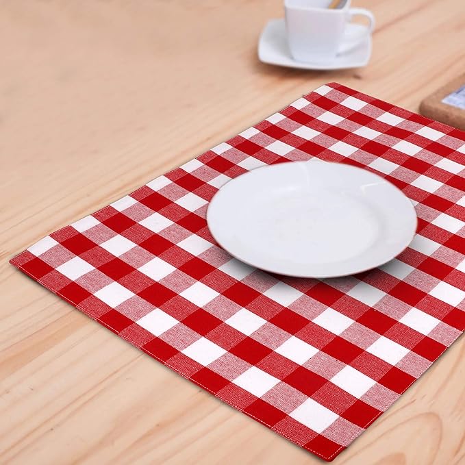 Urban VillaPlacemats for Dining Table 100% Cotton Placemats 14''x20'' Over Sized Tablemats Set of 6Placemats Red/White Buffalo Check Tablemats for Family Dinners Wedding PartiesPlacemats