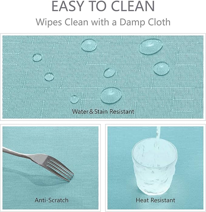 Rectangle Tablecloth Waterproof 60x120 inch Linen Textured Table Cloth Stain and Wrinkle Resistant Washable, Decorative Fabric Table Cover for Dining, Party and Camping, Aqua