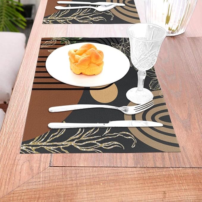 Abstract Black Mid Century Placemats Minimalist Aesthetic Modern Contemporary Artistic Washable Place Mats 12x18Inch for Dining Kitchen Farmhouse Decor 6 PCS