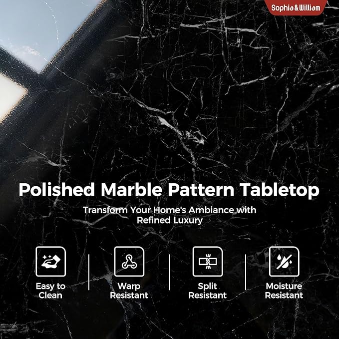 Sophia & William 5 Piece Dining Table Set for 4, Faux Marble Kitchen Table and Chairs Set, Solid Wood Farmhouse Dinner Table Set,Veined Black Marble & Gray