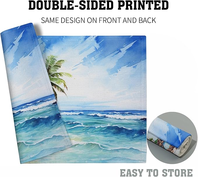 Beach Placemats Set of 4 - Palm Tree Place Mat 12x18 Inch Summer Sea Coastal Table Mat for Party Kitchen Dining Home Holiday Party Decor