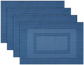 Winknowl Placemats Set of 4, Washable Vinyl Woven Placemats, Heat Resistant & Wipeable Table Mats for Kitchen Dining Table (Navy Blue)