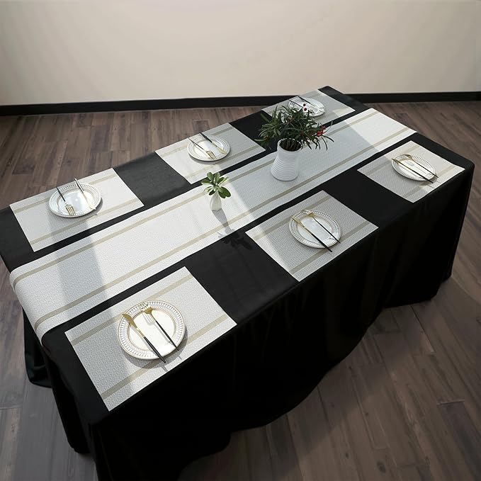 FAVE Placemats Set of 12 White Placemats Woven with Golden Thread Vinyl Place Mats Heat Resistant Table Mats Set of 12 for Wedding, Banquet, Birthday, Party, Restaurant(White, 12"x18"-12PCS)