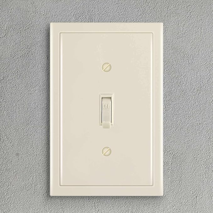 Henne Bery Modern Edge Decorative Wall Plate Switch Plate Outlet Cover, Durable Solid Zinc Alloy (Single Toggle 3PK, Light Almond)