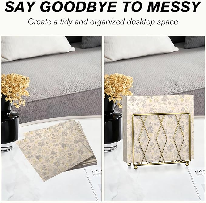 Napkin Holder for Table, 2 Pack Modern Metal Napkin Holders for Paper Napkins & Kitchen Dining & Countertops, Cocktail Upright Napkin Holder Dispenser Suitable for All Room Decors (Gold)