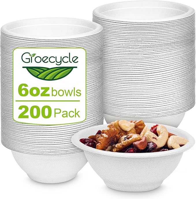 6 oz Small Disposable Bowls, 200 Pack Chili Bowls Disposable, Compostable Paper Bowl For Sauces, Ice Cream, Biodegradable White Bagasse Bowl