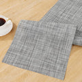 SHACOS Woven Vinyl Table Runners 12 x 54 inch Wipe Clean PVC Weave Table Runners Heat Resistant Runner for Table Indoor Outdoor, Gray White