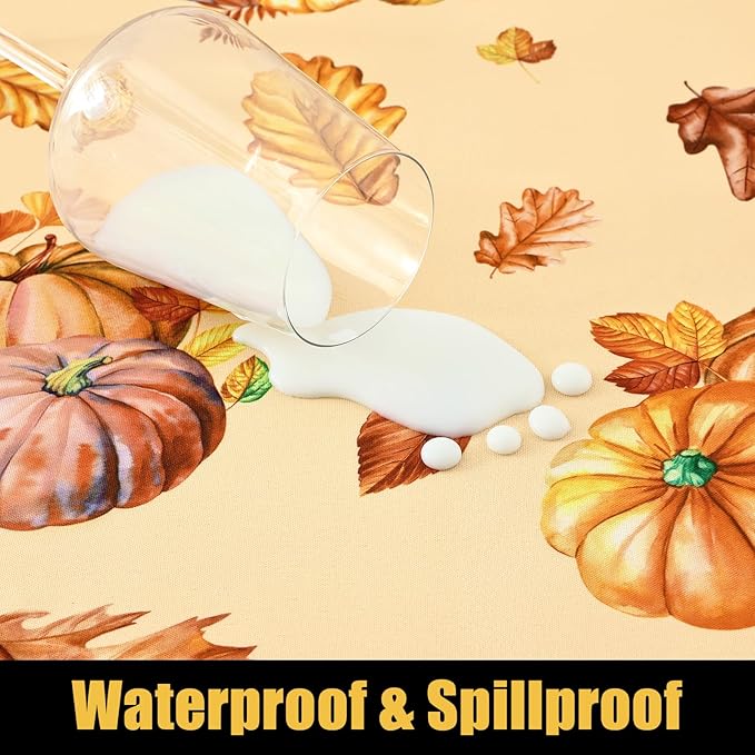 Smiry Rectangle Thanksgiving Table Cloth, Waterproof Elastic Fitted Tablecloths for 8 Foot Tables, Washable Polyester Table Cover for Autumn Harvest Parties (Pumpkin Sunflower, 30"x96")