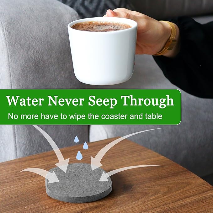 Diatomaceous Earth Coasters Set of 6 for Drinks, Moisture Water Absorbent Stone Coasters for Table Desk at Work, Water Absorbing Instant Drying Diatomite, Modern Deep Grey
