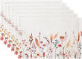 QIYI Boho Placemats Set of 6, 12x18 Inch Linen Fabric Floral Place Mats for Kitchen Dinning, Farmhouse Rustic Cloth Table Mats, Washable Placemat Party Table Décor, Autumn Wildflowers