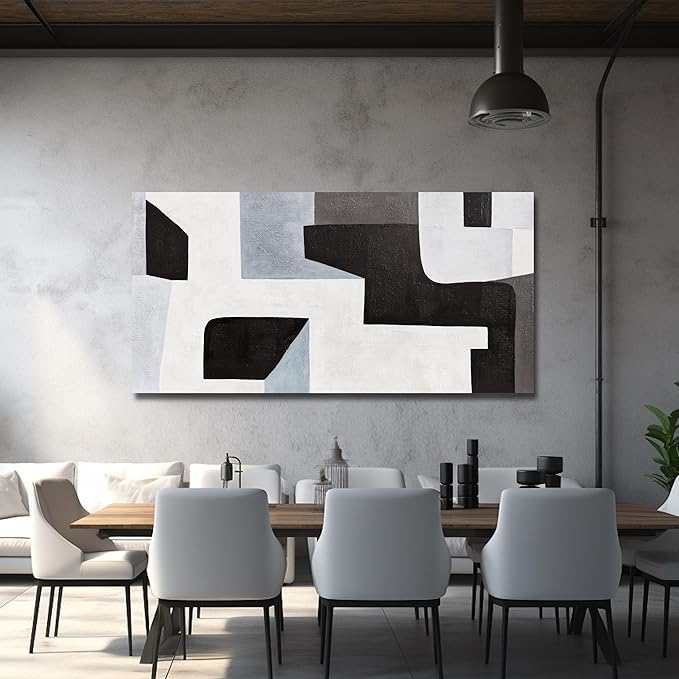 Abstract Wall Art Modern Minimalist Art Wall Decor Black Grey and Blue Irregular Shape Home Decor Canvas Art Wall Decor Abstract Wall Art Framed Artwork for Living Room Bedroom Office 29"x58"
