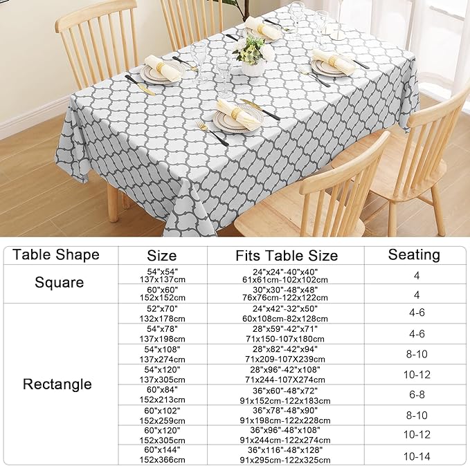 Smiry Rectangle Table Cloth, Waterproof Vinyl Tablecloth with Flannel Backing for Rectangle Tables, Wipeable Spillproof Plastic Tablecloths for Dining, Camping, Indoor and Outdoor (54"x108", White)