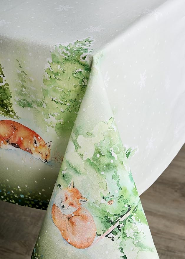 Maison d' Hermine Table Cloth Rectangle Table 100% Cotton 60 x 120 Inches Fall Tablecloth Reusable Everyday Use for Thanksgiving Christmas Decorations Dining Farmhouse Party (Winter Mornings)