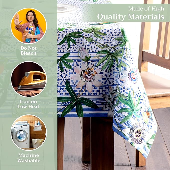 Maison d' Hermine Table Cloth Rectangle Table 100% Cotton 60 x 108 Inches Tablecloth Reusable Decorative for Dining Room Farmhouse Home Valentines Day Decorations Spring Summer - Passiflora
