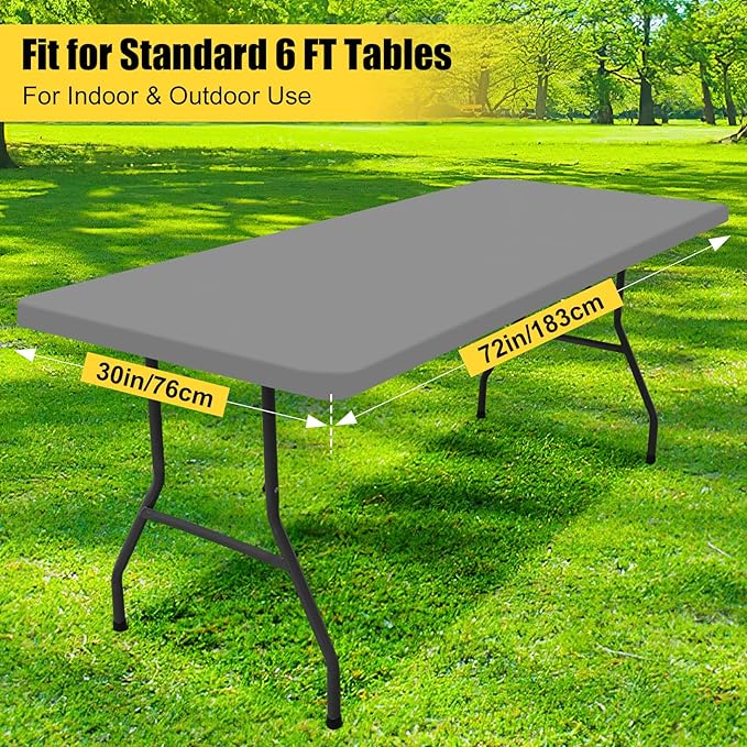 Smiry Rectangle Picnic Table Cloth, Waterproof Elastic Fitted Tablecloths for 6 Foot Tables, Washable Polyester Table Cover for Camping, Indoor and Outdoor (Grey, 30"x72")