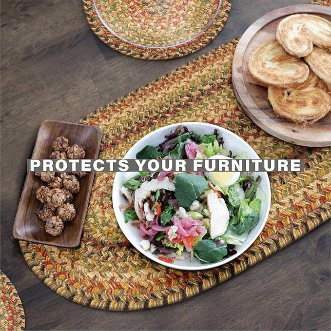 Homespice Kingston Jute Braided Long Table Runner, Warm Country Decor, Multicolor Rectangle 11x36 - Rich Colors, Easy to Clean, Durable and Protects Furniture