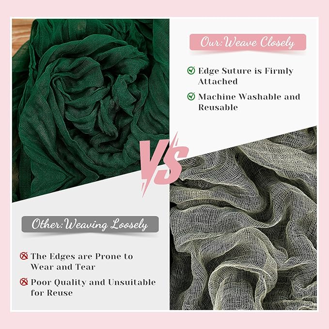 Emerald Green Table Runner, 10 Ft 120 in Cheesecloth Table Runner, Fall Table Runners for Wedding, Party,Bridal Shower, Boho Table Runners for Christmas