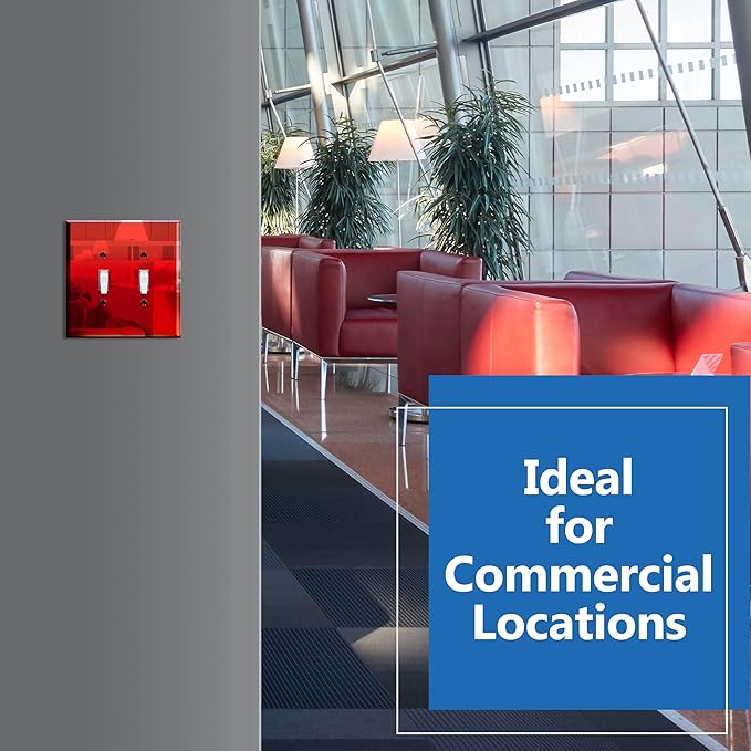 LIDER Double Toggle Switch Acrylic Wall Plate, Mirrored Dual Light Switch Plate, Plexiglass Switch Cover, Reflective Finish, Modern Decoration Upgrade, Oversized 2-Gang 5.25" x 5.25", Red