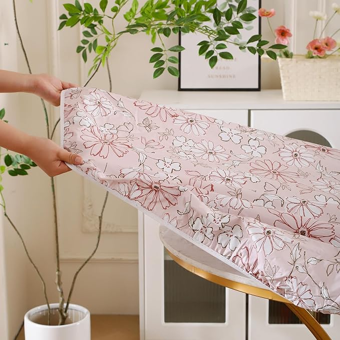 Walrus Round Vinyl Fitted Tablecloth with Flannel Backing Elastic Edge Design Table Cover Waterproof Oil-Proof PVC Table Cloth Stain-Resistant Best for 57"-66" Round