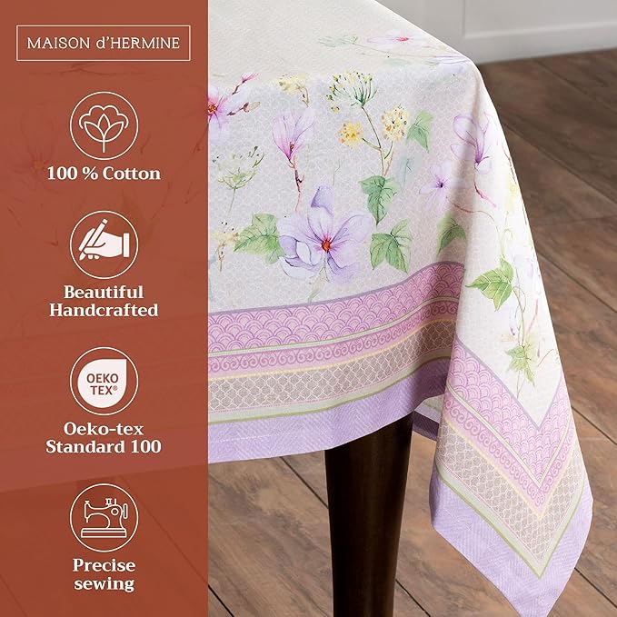 Maison d' Hermine Table Cloth Rectangle Table 100% Cotton 60 x 120 Inches Tablecloth Reusable Decorative for Dining Room Farmhouse Home Valentines Day Decorations Spring Summer - Magnolia Mornings