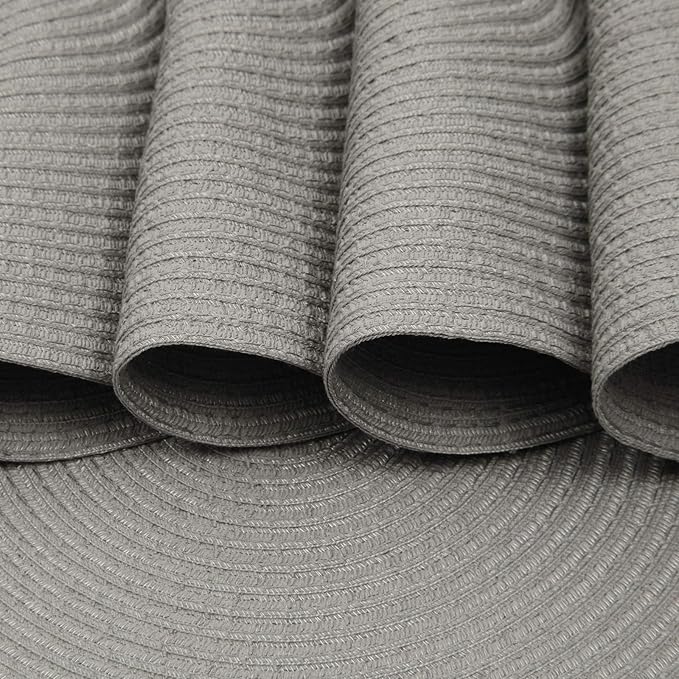 SHACOS Round Braided Placemats Set of 8 Washable Fabric Heat Resistant 15 inch Grey Round Table Mats for Dining Tables (Gray, 8)
