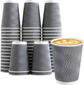 Lamosi 12 oz Insulated Coffee Cups Disposable - 50 Count Grey Paper Coffee Cups No Lids 12oz, Corrugated Ripple Wall Design for Hot Cold Drinks