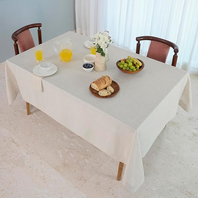 D'Moksha Homes Linen Tablecloth 60 x 102 Inch - 100% Pure Linen Light Natural Table Cloth for Rectangle Tables - Machine Washable Cloth Tablecloth for Valentines, Spring, Easter