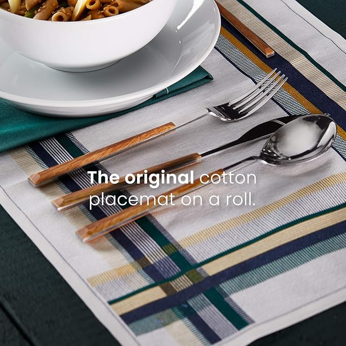 MY DRAP Washable And Reusable Cloth Placemat - 17.7 x 12.6 in (12 Per Roll, Cotton Aquamarine)