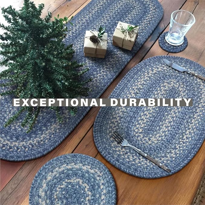 Homespice Denim Jute Braided Long Table Runner, Country Coastal Decor, Blue Rectangle 11x36 - Rich Colors, Easy to Clean, Durable and Protects Furniture