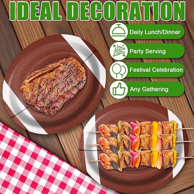 Football Oval Paper Plates 10" x 12",Large Disposable Heavy Duty Paper Plates American Sport Platters Rugby Bowls for Birthday Sports Event Gameday Carnivals Party Supplies,50 Guests