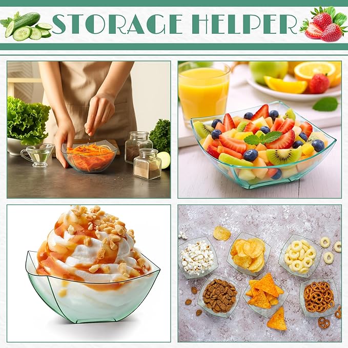 Tanlade 50 Pcs Square Plastic Serving Bowls Disposable Snack Salad Bowl Small Party Candy Bar Containers Taco Bar Serving Dishes for Buffet Chips Fruit(8 oz,Green)