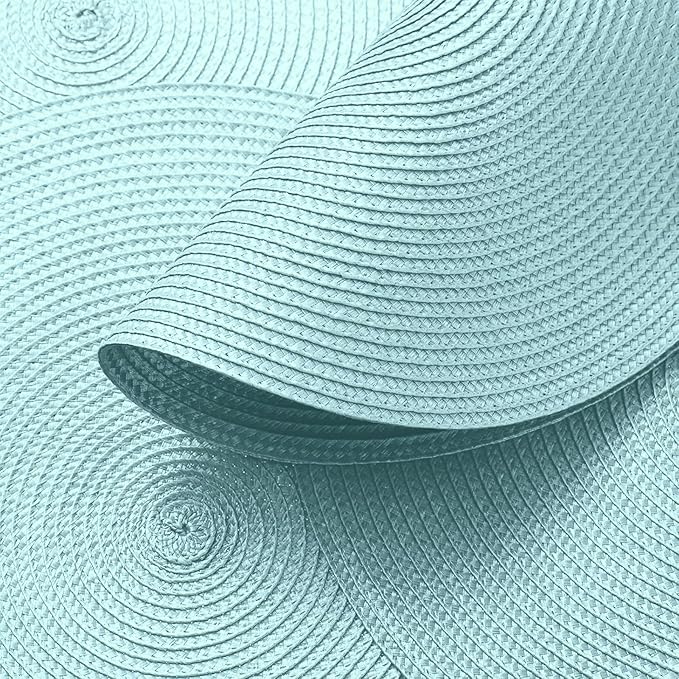 AHHFSMEI Round Braided Placemats 15 Inch Round Table Mats for Dining Tables Natural Woven Heat Resistant Place mats Set of 6 (Light Teal)