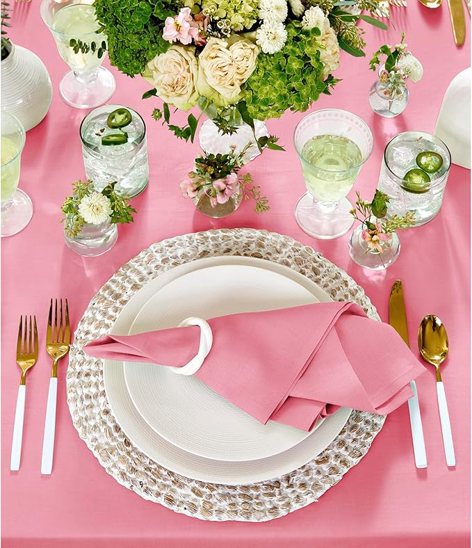 Solino Home Linen Napkins Set of 4-100% Pure Linen Pink Carnation Dinner Napkins Cloth 20 x 20 Inch for Valentines, Spring, Easter - Fete, Handcrafted and Machine Washable