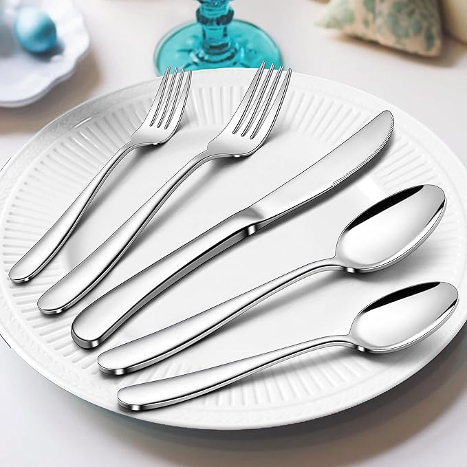 Herogo Heavy Duty Stainless Steel Silverware Set, 30-Piece Heavy Weight Modern Flatware Cutlery Set for 6, Fancy Tableware Eating Utensils for Home Wedding, Dishwasher Safe, Mirror Finished