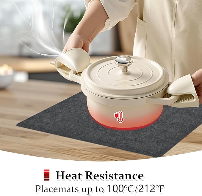 FROMHEART Faux Leather Placemats Set of 12–Waterproof,Heat/Oil Stain-Resistant PU Table Mat–Reversible,Non-Slip,Easy to Clean Place Mats for Kitchen,Dining,Indoor/Outdoor,(Dark Grey,11.8" x 17")