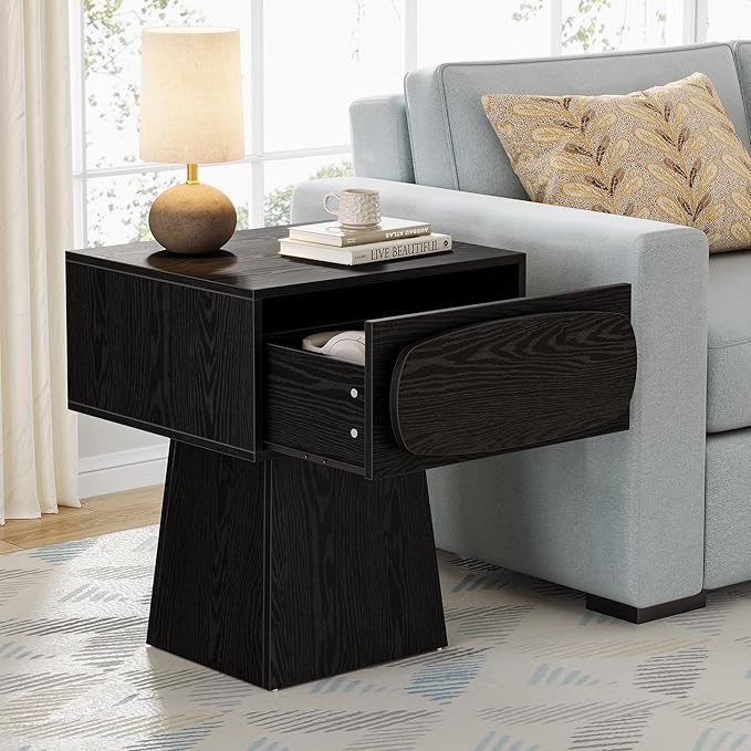 Tribesigns Modern Side End Table with Storage Drawer for Living Room, Bedroom and Small Space, Nightstand Accent Farmhouse Bedside with Oval-Shaped Handle, Easy Assembly (Modern, 1)