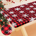 Smiry Plastic Christmas Tablecloth, Buffalo Plaid Waterproof Elastic Fitted Table Covers, Wipeable Flannel Backed Vinyl Tablecloths for Dinner, and New Year Celebration (Black & Red, 30x48 Inches)