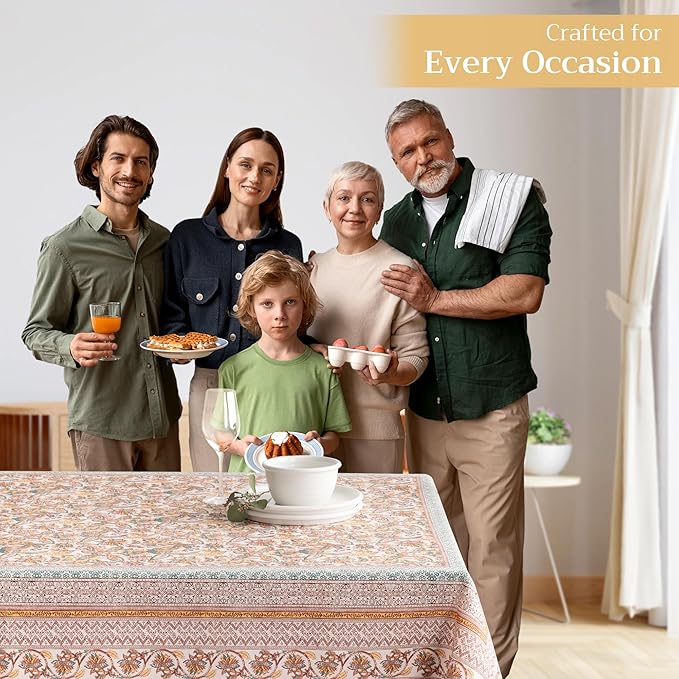 Maison d' Hermine Table Cloth Rectangle Table 100% Cotton 54 x 72 Inches Fall Tablecloth Reusable Everyday Use for Thanksgiving Christmas Decorations Dining Farmhouse Party (Nila)