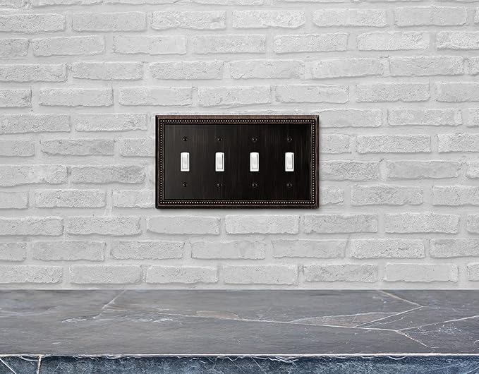 Henne Bery Sunken Pearls Heavy Duty Decorative Wall Plate Switch Plate Outlet Cover (Quad Toggle, Aged Bronze)