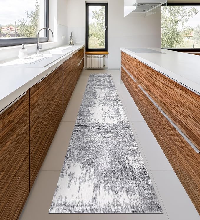Keen Home Design Area Rugs - 2x14 Non-Shedding, Abstract Rugs for Kitchen, Living Room, Bedroom, Dining Room, Entryway - Size: 2'8" x 14', Abstract Cream/Grey