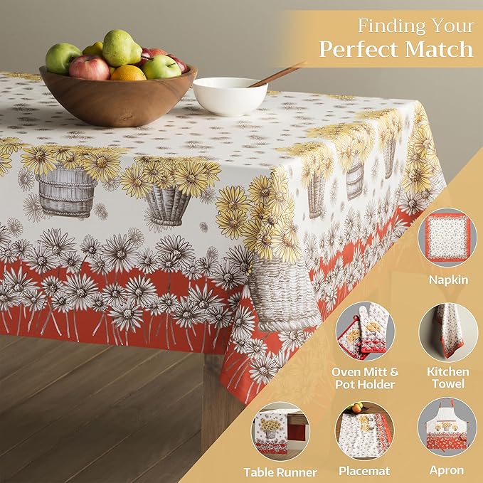 Maison d' Hermine Table Cloth Rectangle Table 100% Cotton 54 x 72 Inches Fall Tablecloth Reusable Everyday Use for Thanksgiving Christmas Decorations Dining Farmhouse Party (Bagatelle)