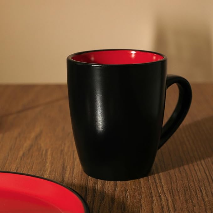 SERVICE FOR 4 - Total of 16 pieces including 8 dinner plates (10”), 4 salad plates (7.5”), 4 bowls (5.75”), and 4 mugs (12 oz), making it the perfect set to service 4 people