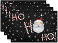 Giwawa Christmas Placemats Set of 4, Santa Claus Laugh Winter Snowflake Black Table Mat 12x18 Inch, Xmas Sweet Candy Cane Stick Heat Resistant Washable Place Mats for Dining Kitchen Holiday Decor