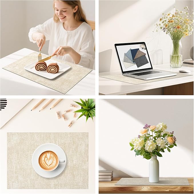 DOLOPL Placemats Set of 12, Reversible Wipeable & Heat Resistant Place Mats, Modern Faux Leather Table Mats for Kitchen, Neutral Waterproof Tablemats for Dining Table Decor, Wedding, Party(Beige)