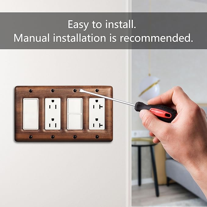 Four Light Switch Cover Plate Solid North American Walnut 4-Gang Decorative Wall Plate for Stylish and Modern Interiors