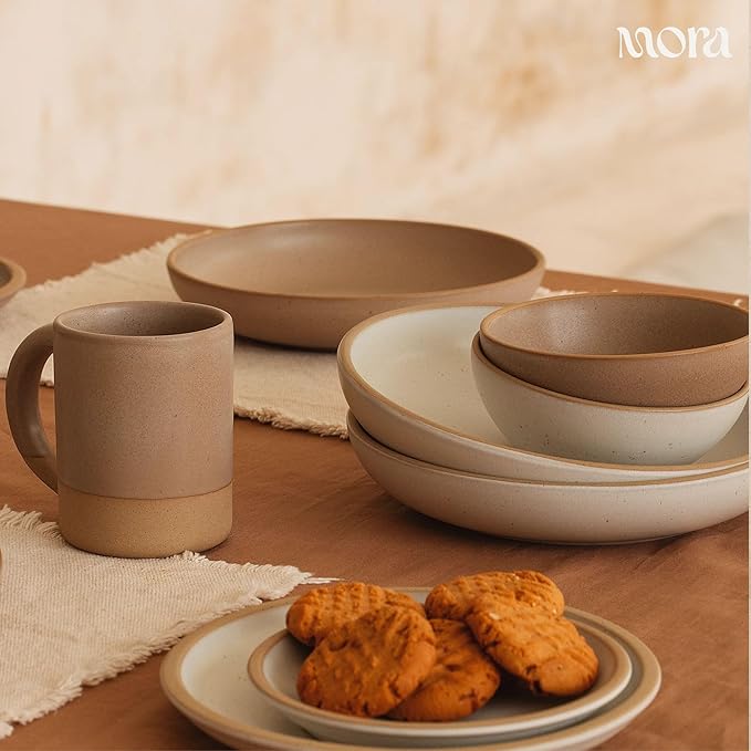 MORA Small Bowls Set of 4, 16oz Ceramic Pottery Dessert Bowls - Microwave, Oven and Dishwasher Safe - Oat